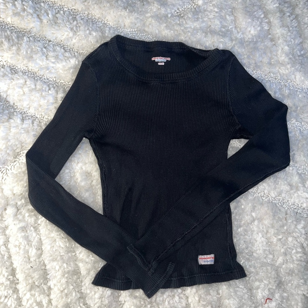 Alexander Wang Black Ribbed Long Sleeve Top